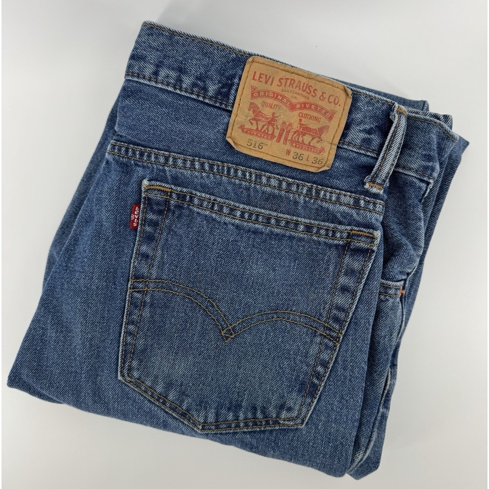Levi's 516 Size 36x36 Blue Denim Jeans Regular Fit Straight Leg Red Tab